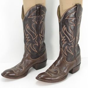 VINTAGE LARRY MAHAN BROWN LEATHER COWBOY BOOTS 6